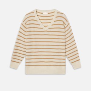 The Cashmere V Sweater -- Cream Multi