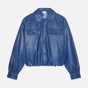 The Leather Bubble Jacket -- Royal Blue
