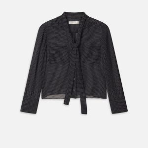 Polka Dot Modern Tie Blouse -- Navy Multi
