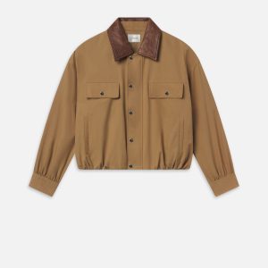 The Leather Collar Bubble Jacket -- Camel