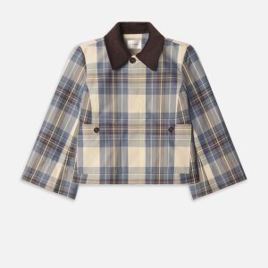 The Cropped Plaid Mac Coat -- Navy Check