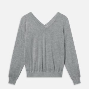The Cashmere V Neck Sweater -- Heather Grey