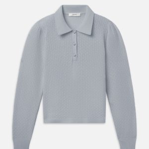 The Long Sleeve Honeycomb Polo -- Grey Blue