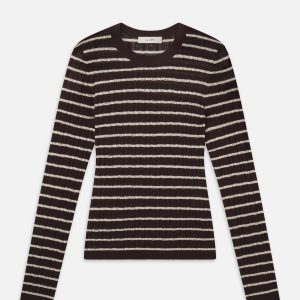 The Pointelle Stripe Crewneck -- Chestnut Multi Stripe