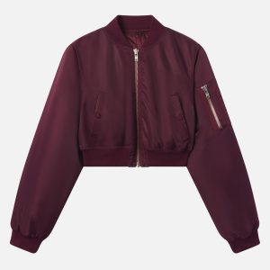 The Cropped Nylon Bomber -- Cabernet