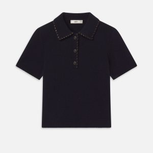 The Leather Stitch Polo -- Navy