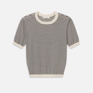 The Striped Gathered Sweater -- Cream Multi