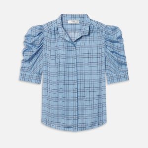 The Plaid Gillian Top -- Sky Blue Multi